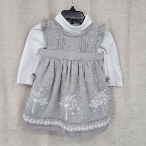 MONSOON Gray Wool Blend Dress with withe embroidery 3-6mo